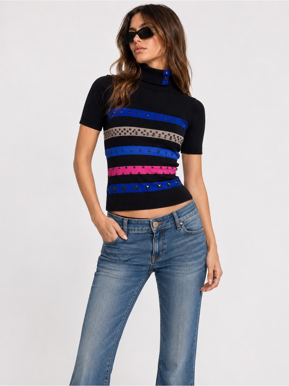 Leo Guy Studded Stripe Turtleneck Top – Size 3 (Medium)